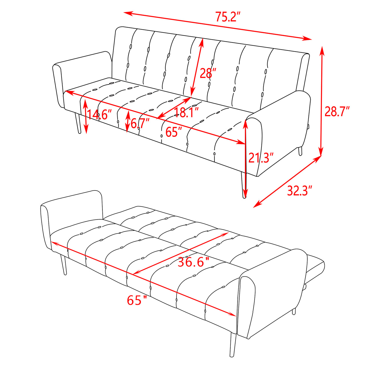 XANTHE 75" Sofa Bed - Clearance