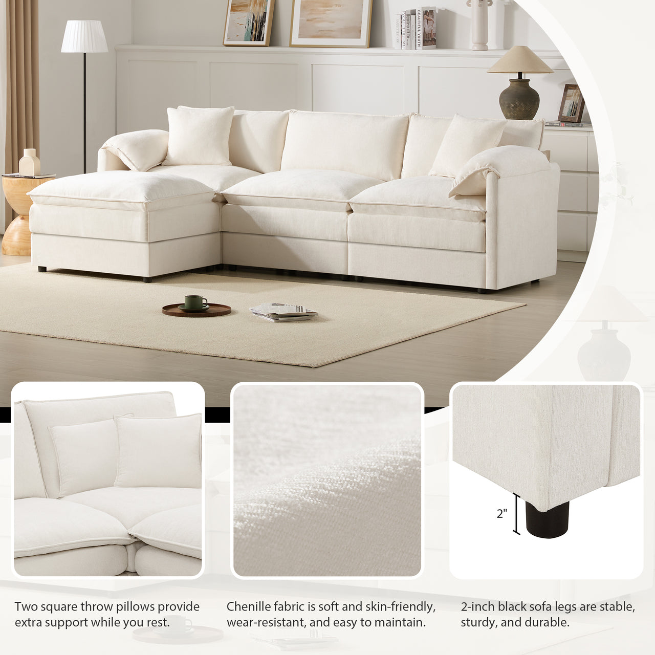 ZENOVAR 103" 4-Seat Sectional Sofa