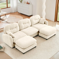 Thumbnail for Nuvia Sofa Ama Modular Sectional U Shaped Couch With Ottoman, Premium Chenille Fabric,With 2 Throw Pillows, High-Density Foam  Tufted Cushion Backrest Design,Easy Install,Fits Bedrooms,Reading Nooks,Beige