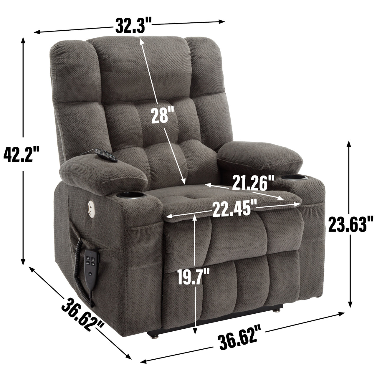 COZYLift 37" Recliner with Heat Massage - 8013