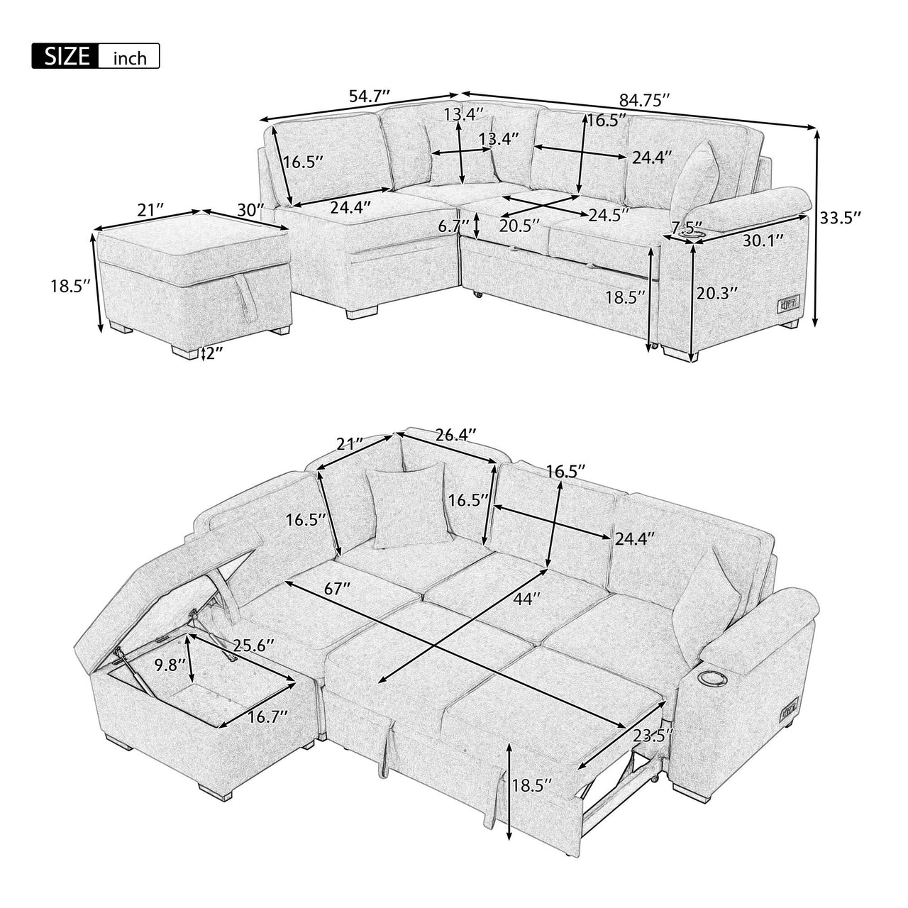 CYNTRA 85" Sectional Sofa