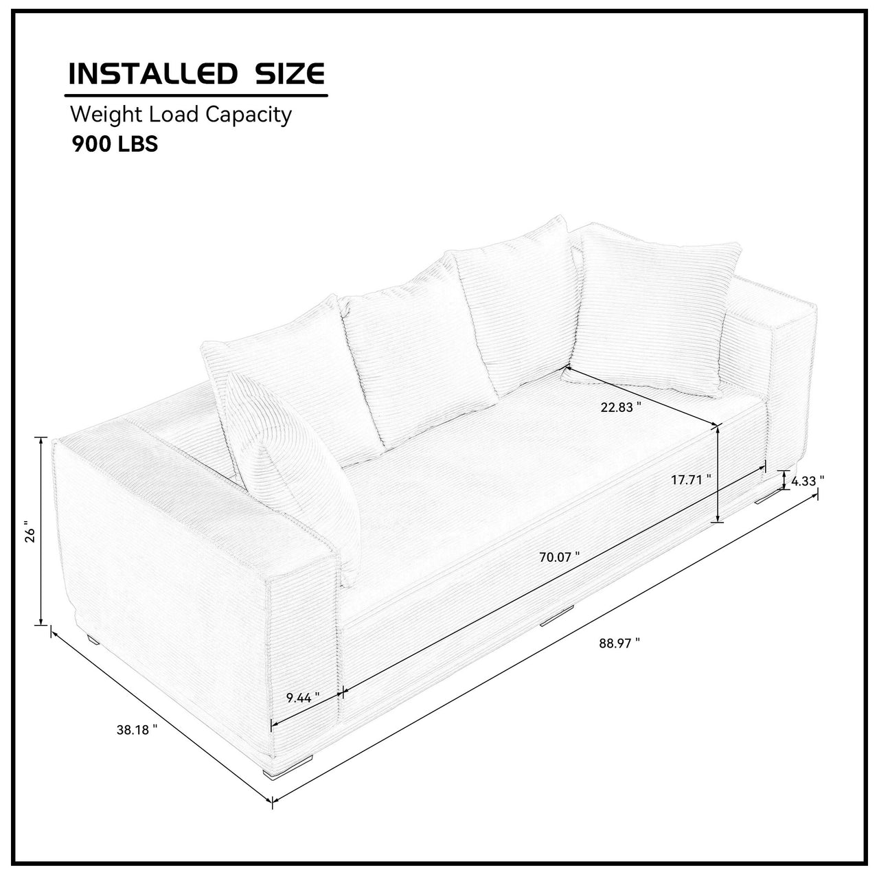 MIRA 89" 3-Seaters Sofa