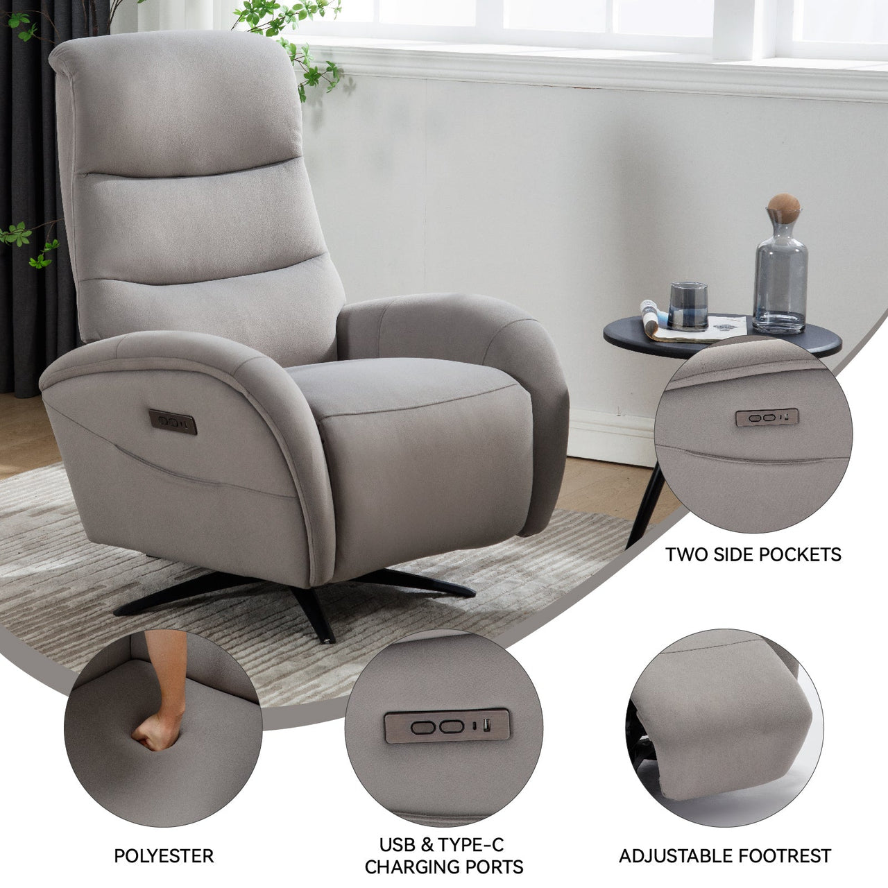 QORVANIX 32" Swivel Recliner Chair