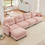 Nuvia Sofa Ama Modular Sectional L Shaped Couch With Ottoman,Soft Chenille Fabric,Ergonomic Design,Tufted Cushion Backrest Design,High Quality Wooden Base Easy Install,Fits Bedrooms Living Rooms Reading Nooks,Pink