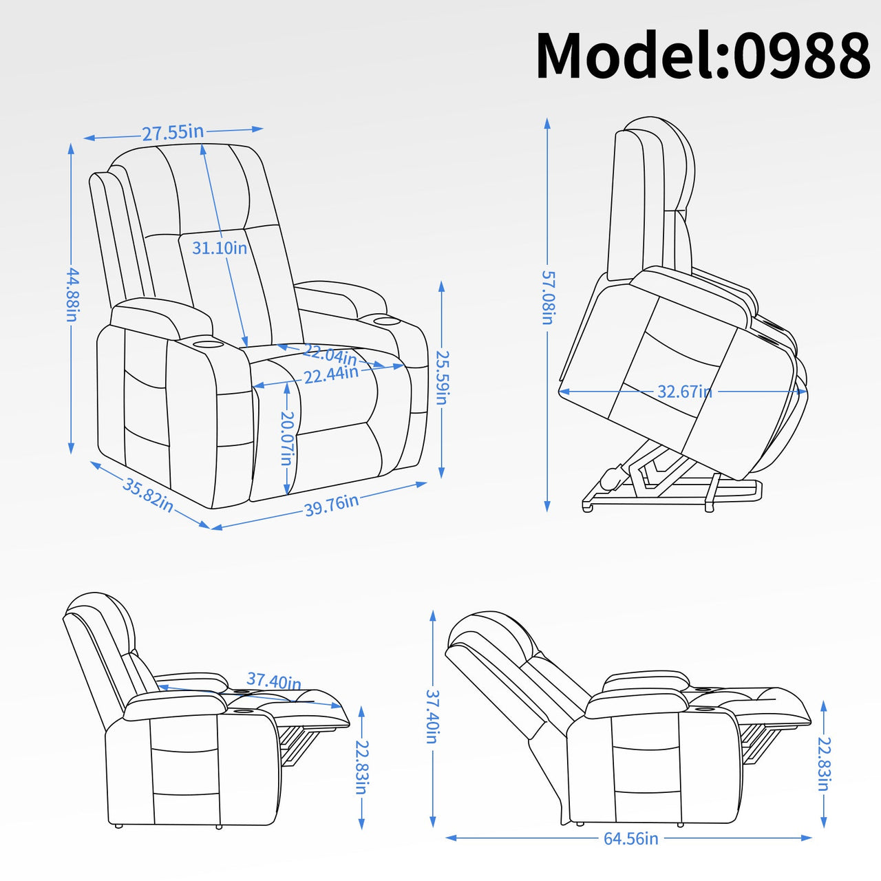 COZYLift 40" Recliner with Heat Massage - 0988