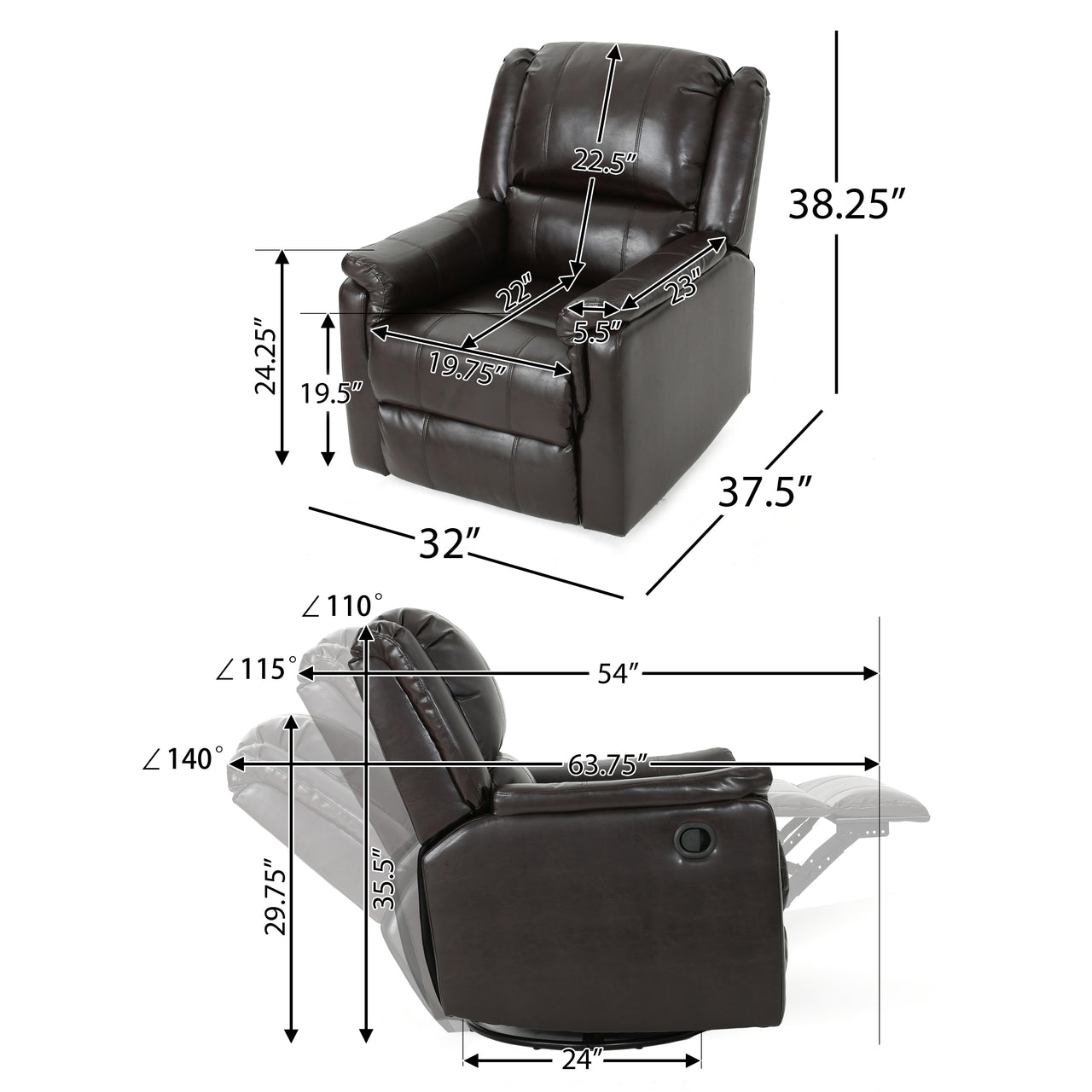 VELQUORIS 32" Swivel Recliner Chair