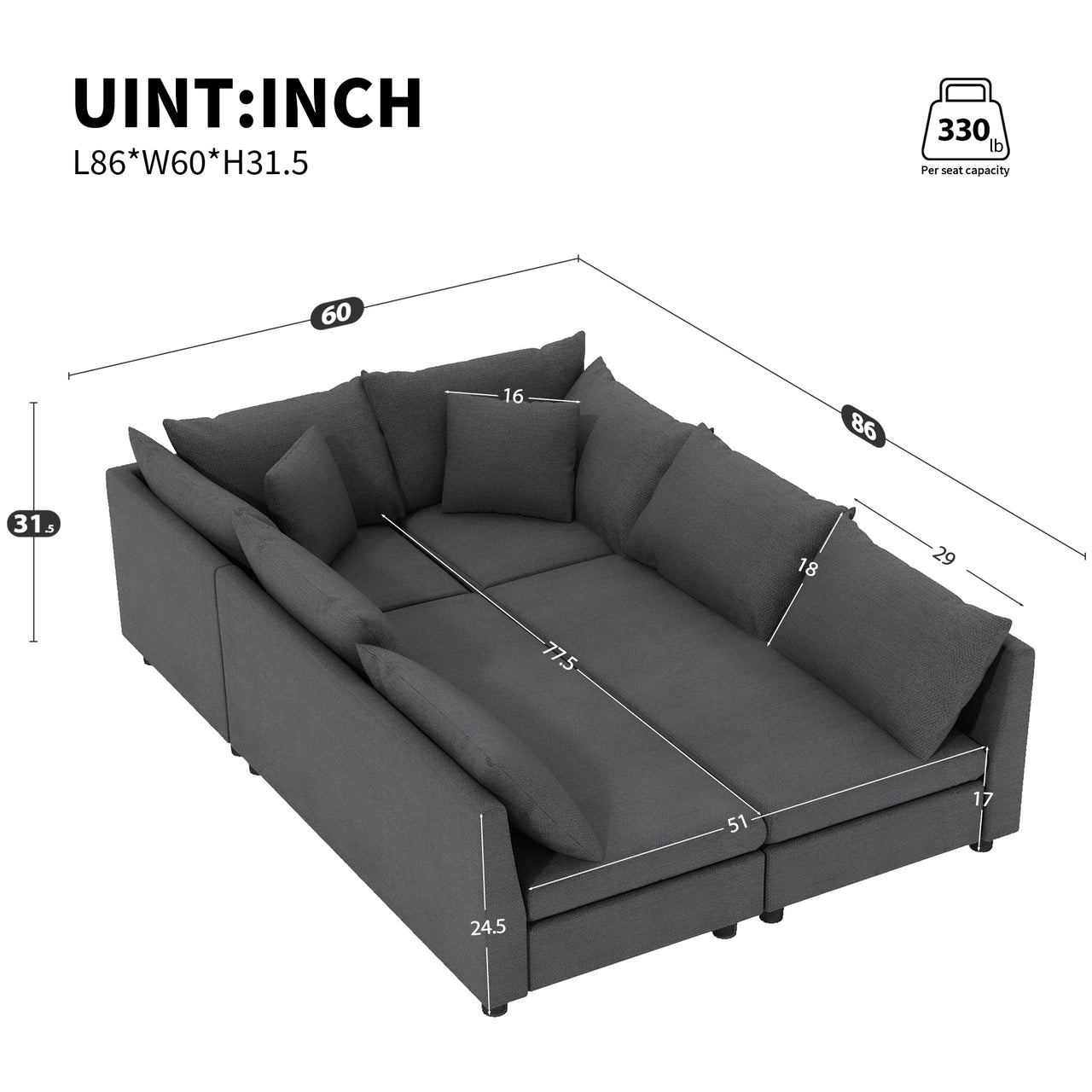 XORVAN 86" Sectional Sofa