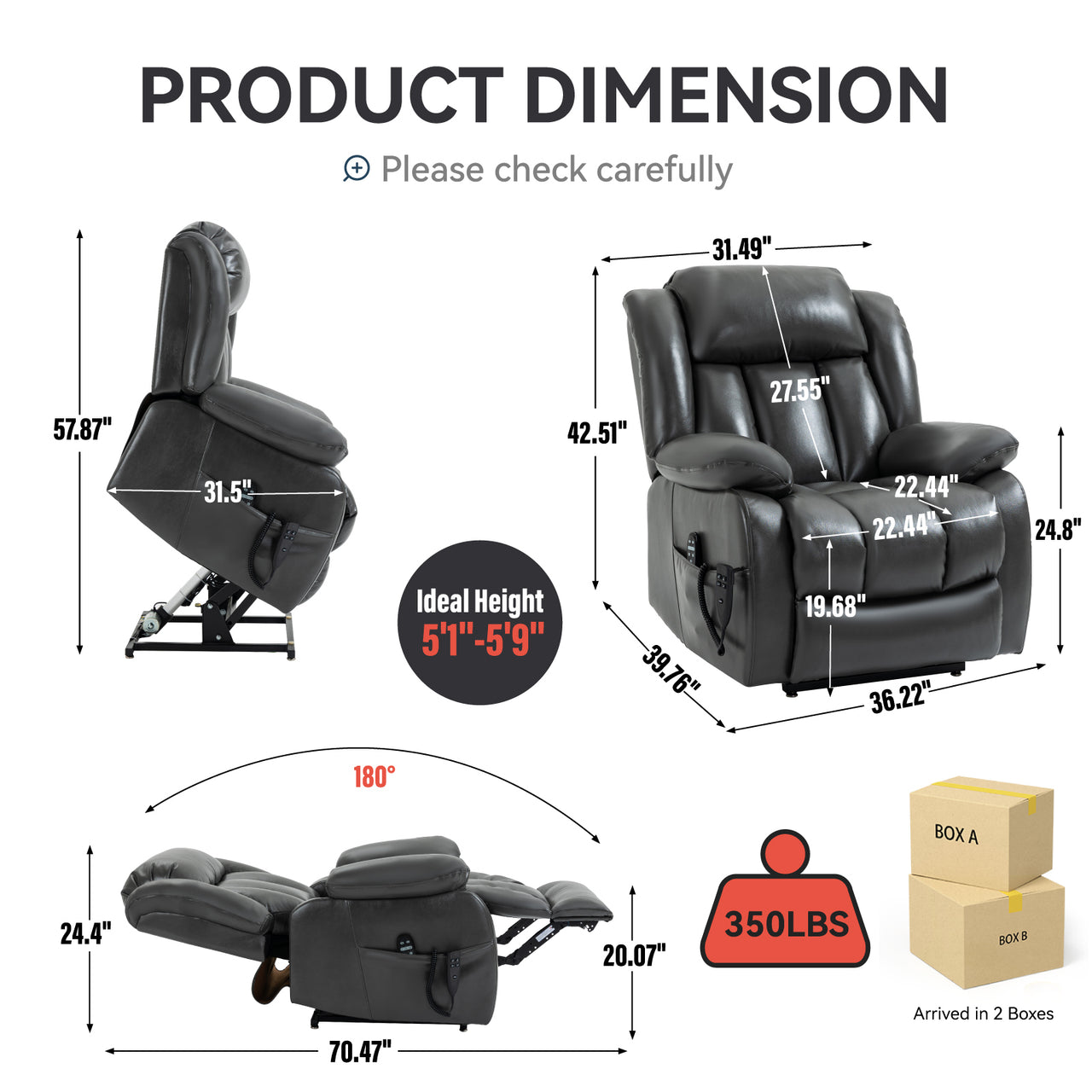 COZYLift 36" Recliner with Heat Massage - 5516