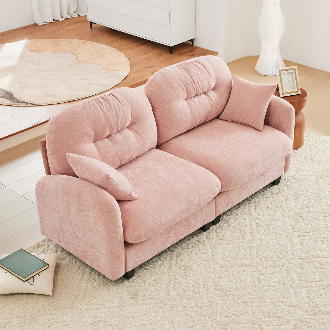 Nuvia Sofa Ama Loveseat Cloud Sectional Couches Chenille Fabric,Tufted Cushion Backrest Design, Ergonomic Design,High-Density Foam Easy Install Elegant Armrests High Quality Wooden Base,Fits Living Rooms,Pink