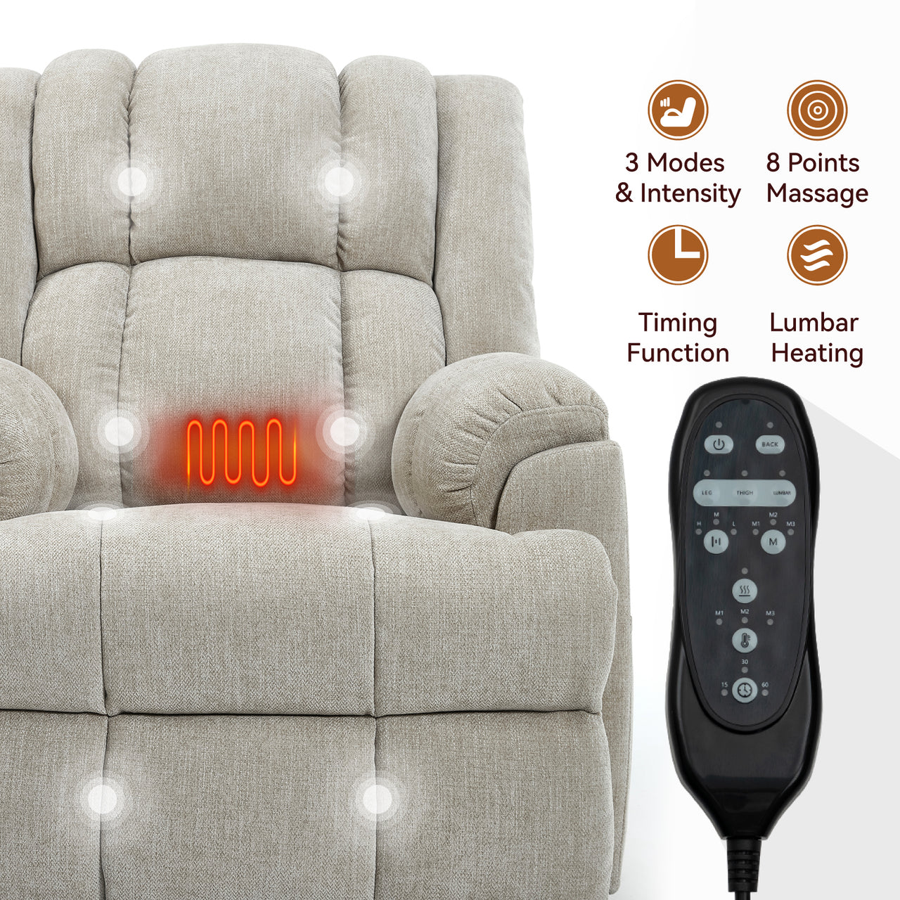 COZYLift 38" Recliner with Heat Massage - 8500 XL