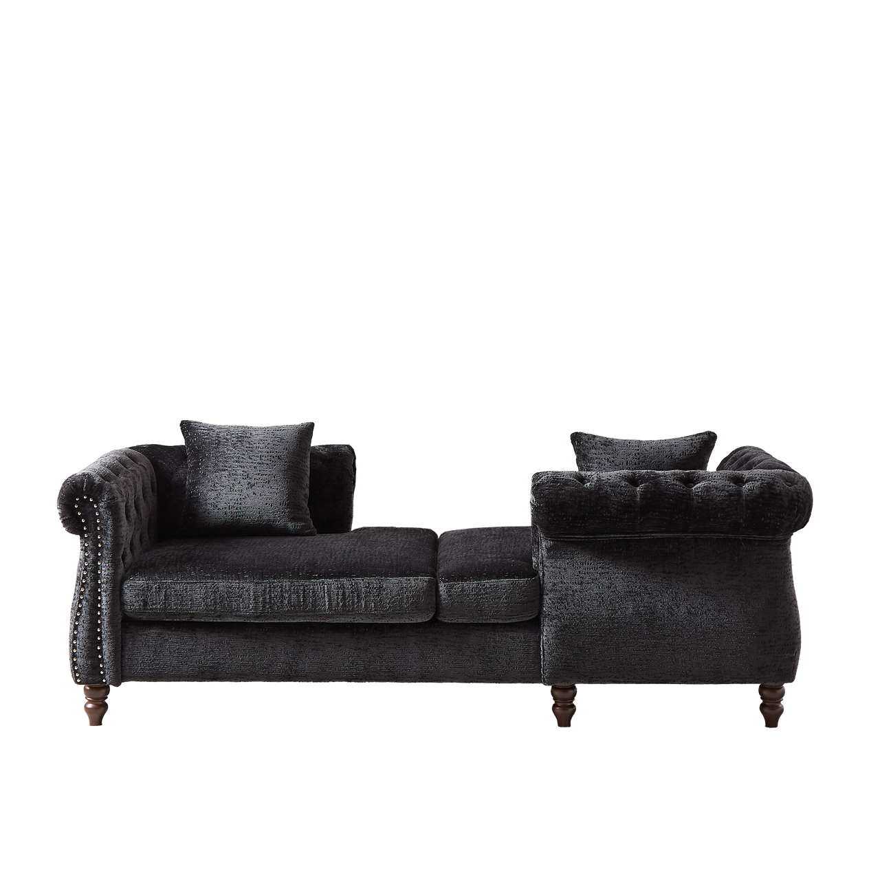 Chaise longue de chenilla de 81 pulgadas con dos almohadas, ribete de cabeza de clavo, diseño con botones y brazos enrollados para salón, sala de estar y oficina