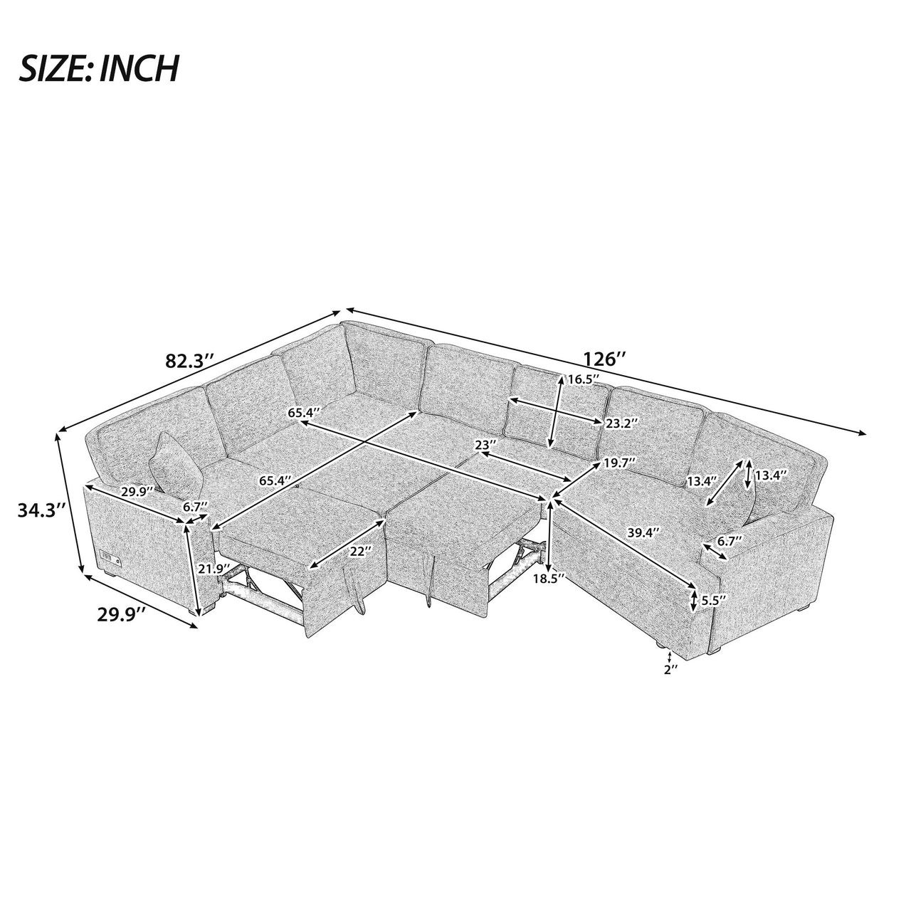 JAVREX 126" Sectional Sofa