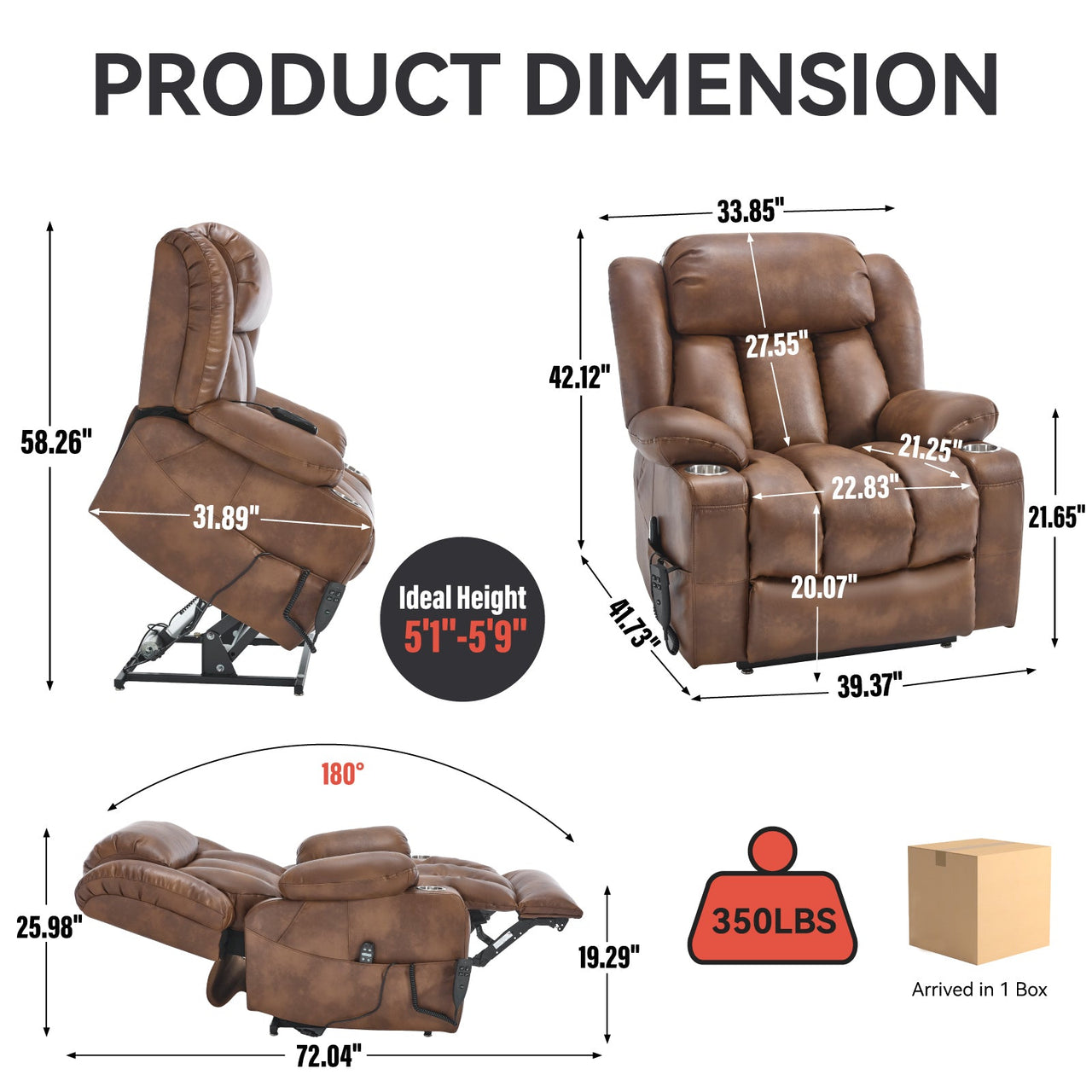 COZYLift 39" Recliner with Heat Massage - 7717