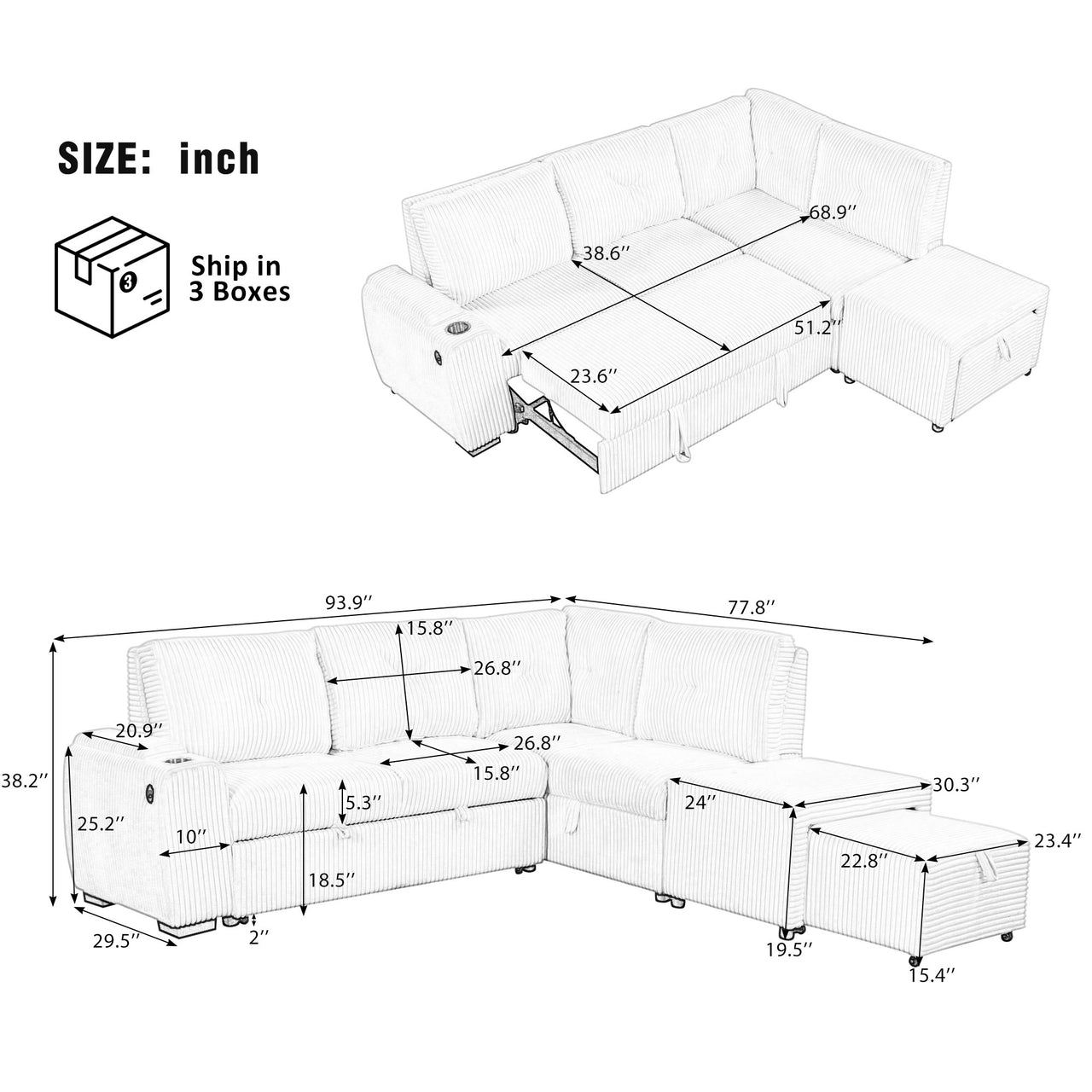 NEXRION 94" Sectional Sofa