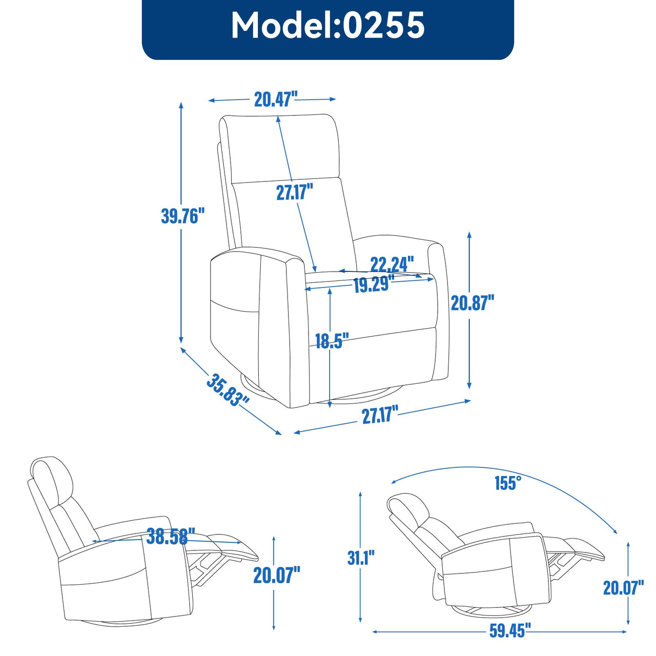 DRENVORIX 27" Recliner with Heat Massage