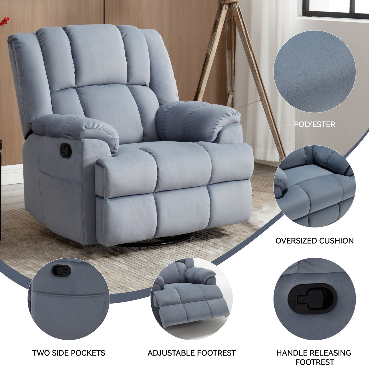 ZENQUORA 38" Swivel Rocking Recliner Chair