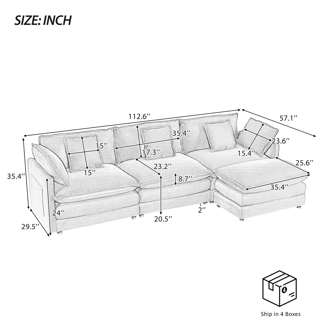 ZENVORIS 113" Sectional Sofa