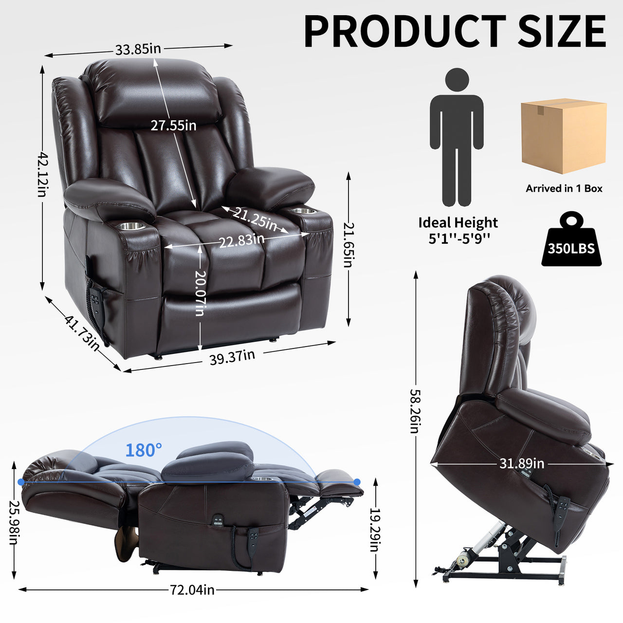 COZYLift 39" Recliner with Heat Massage - 7717