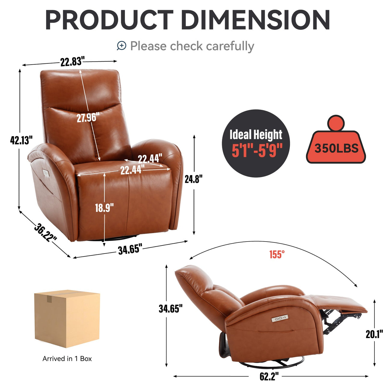 JORVEXIS 37" Swivel Rocking Recliner Chair