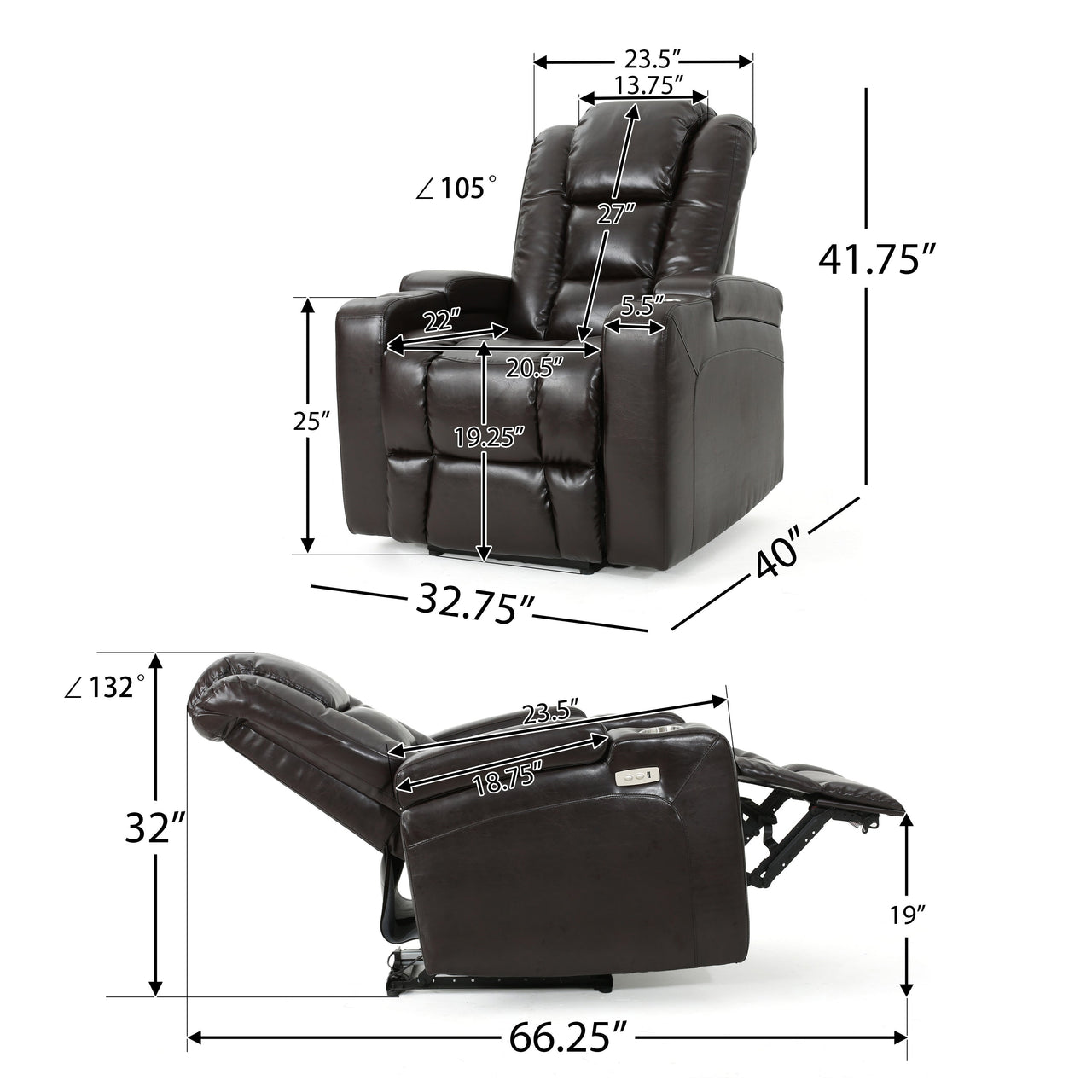 COZYLift 33" Recliner Chair with Arm Storage