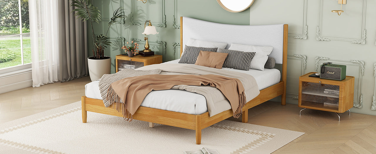 SOLSTICE Solid Wooden Bed - Teddy Velvet