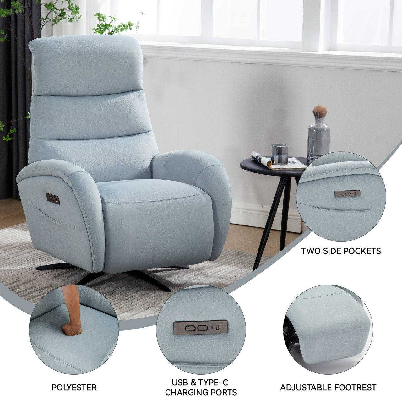 QORVANIX 32" Swivel Recliner Chair