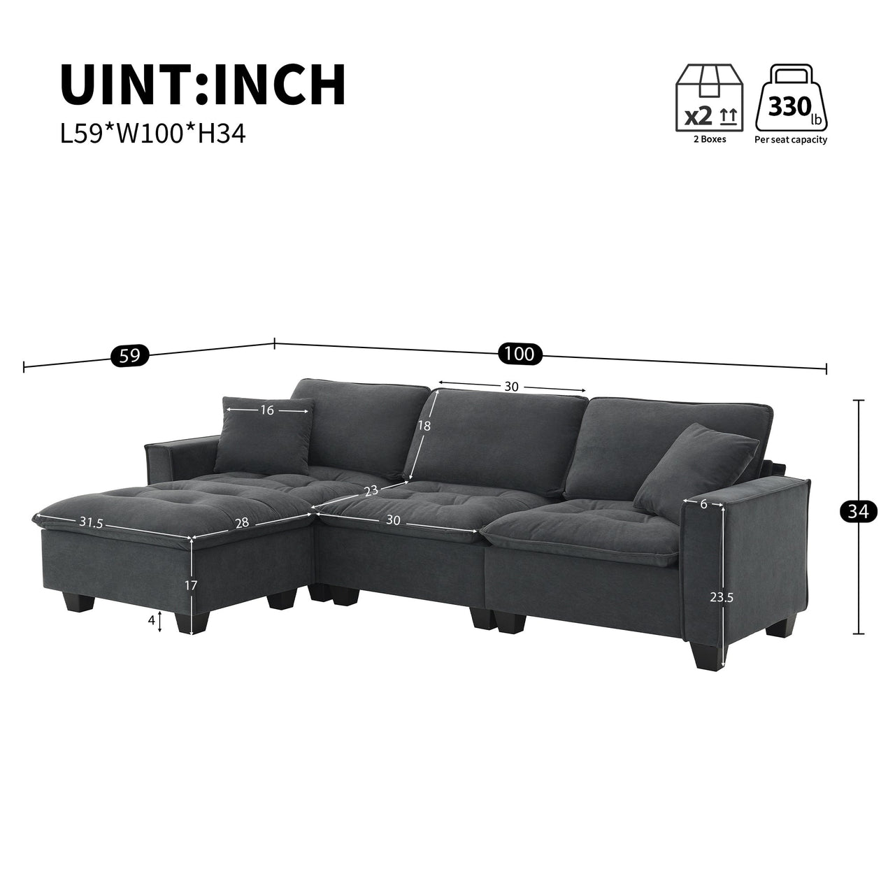 NEXLOR 100" Sectional Sofa