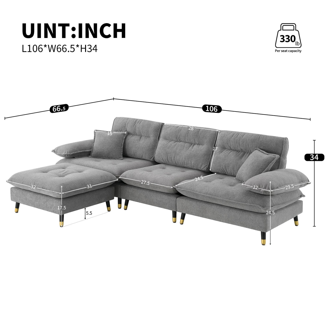 IMPLIX 106" Sectional Sofa