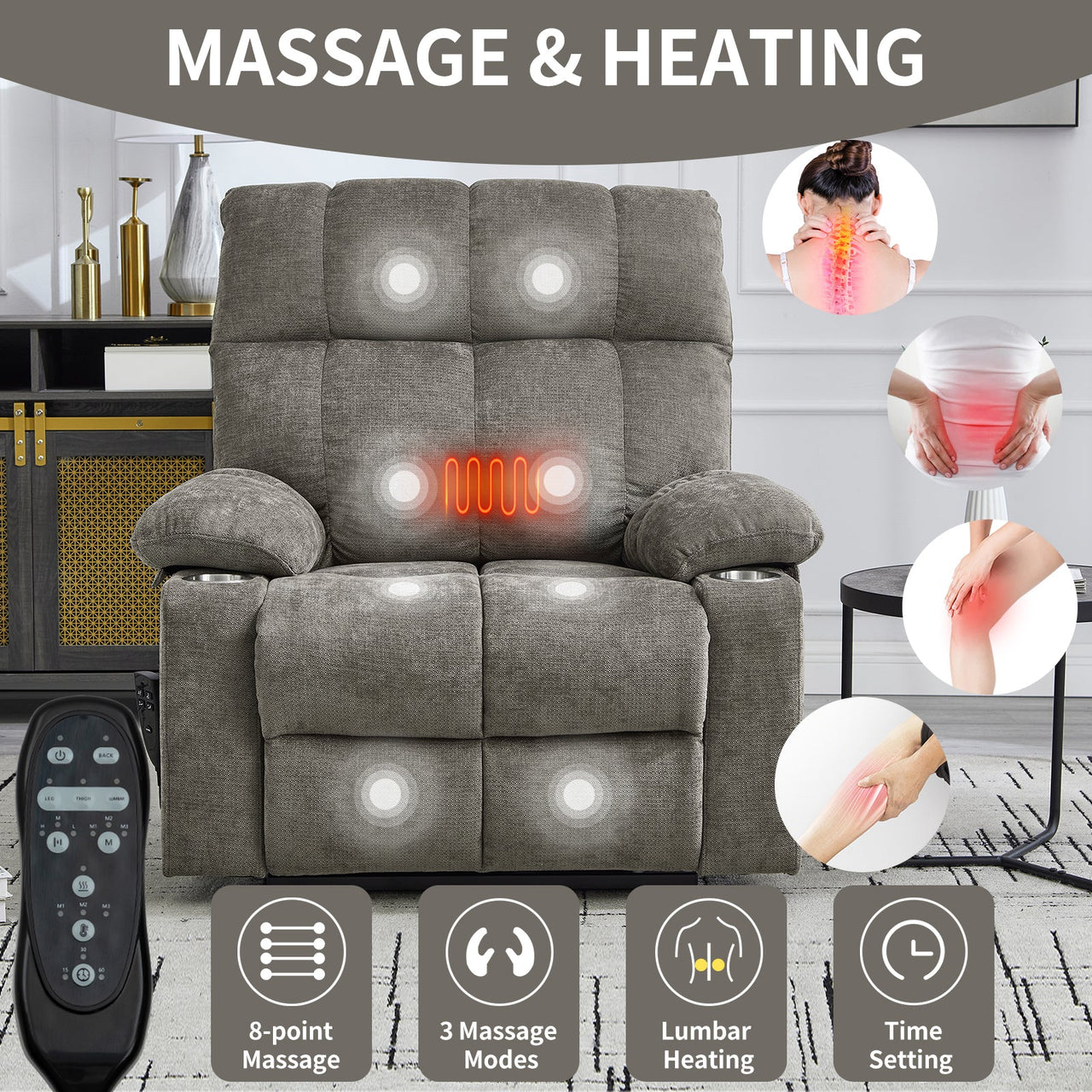 COZYLift 40" Recliner with Heat Massage - 8006