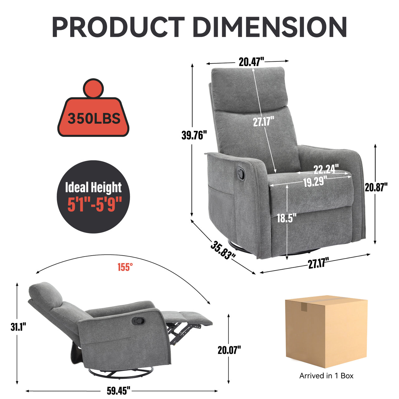 DRENVORIX 27" Recliner with Heat Massage