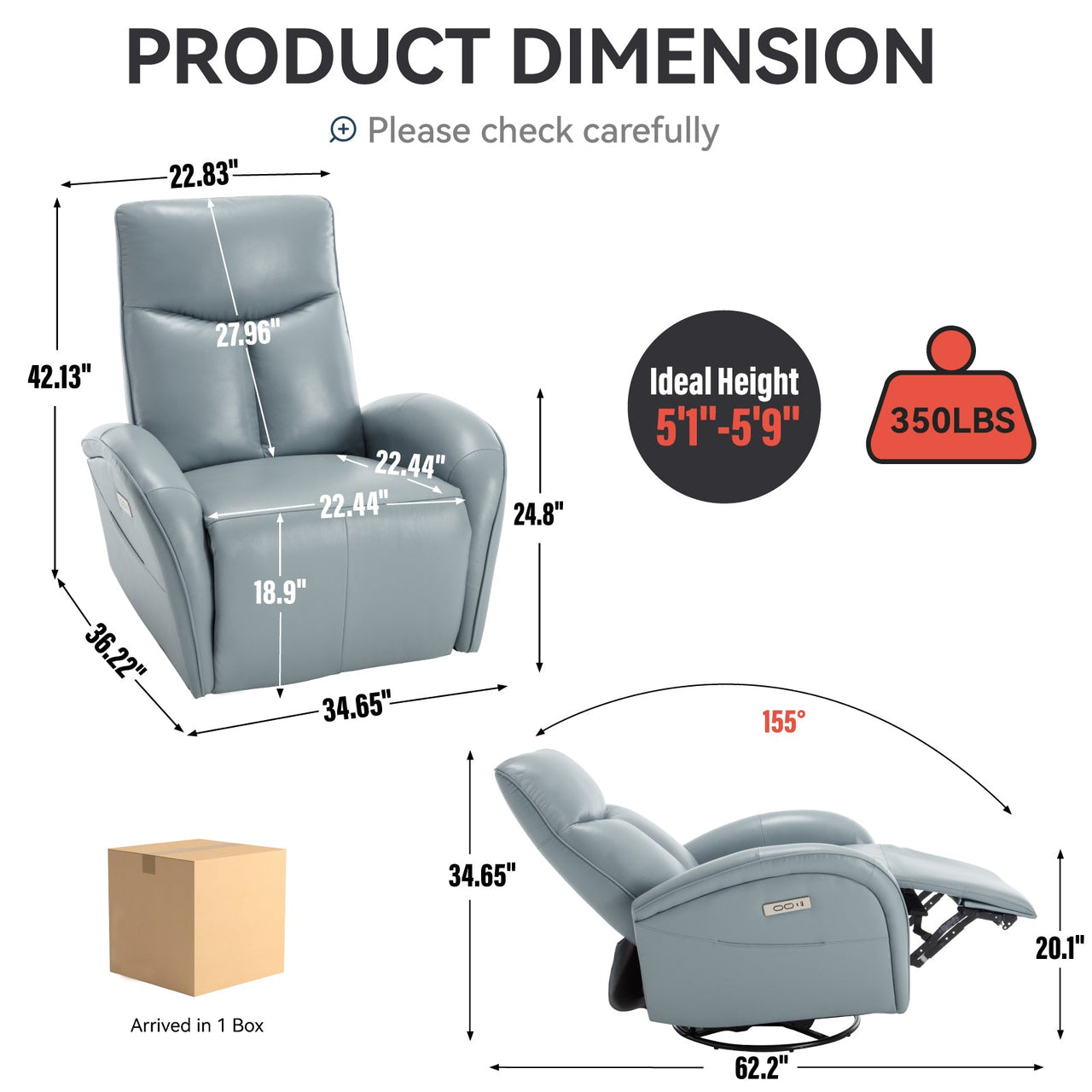 JORVEXIS 37" Swivel Rocking Recliner Chair