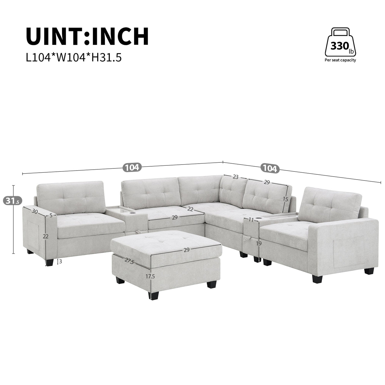 GLAVOR 104'' Sectional Sofa