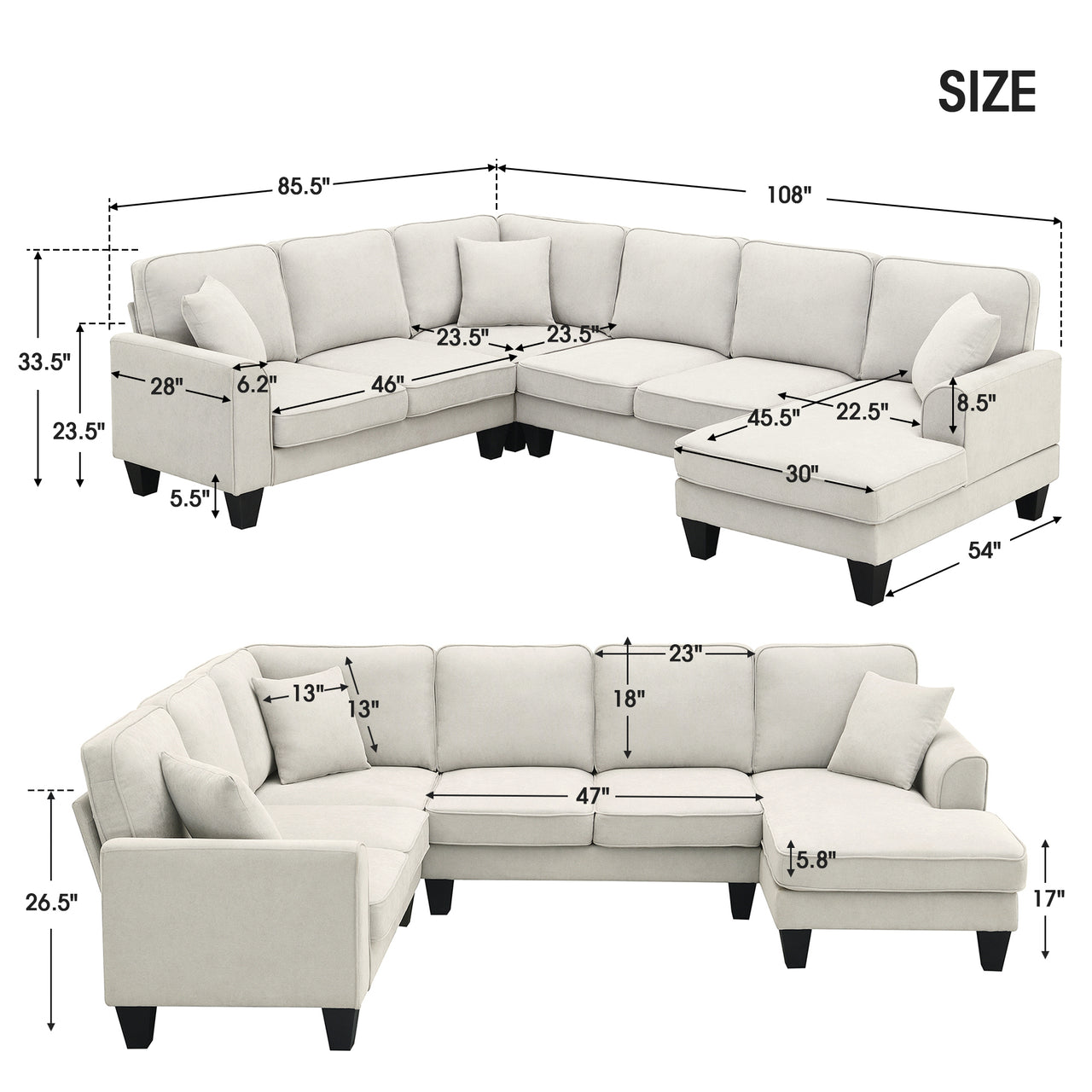 JORIVA 108" Sectional Sofa