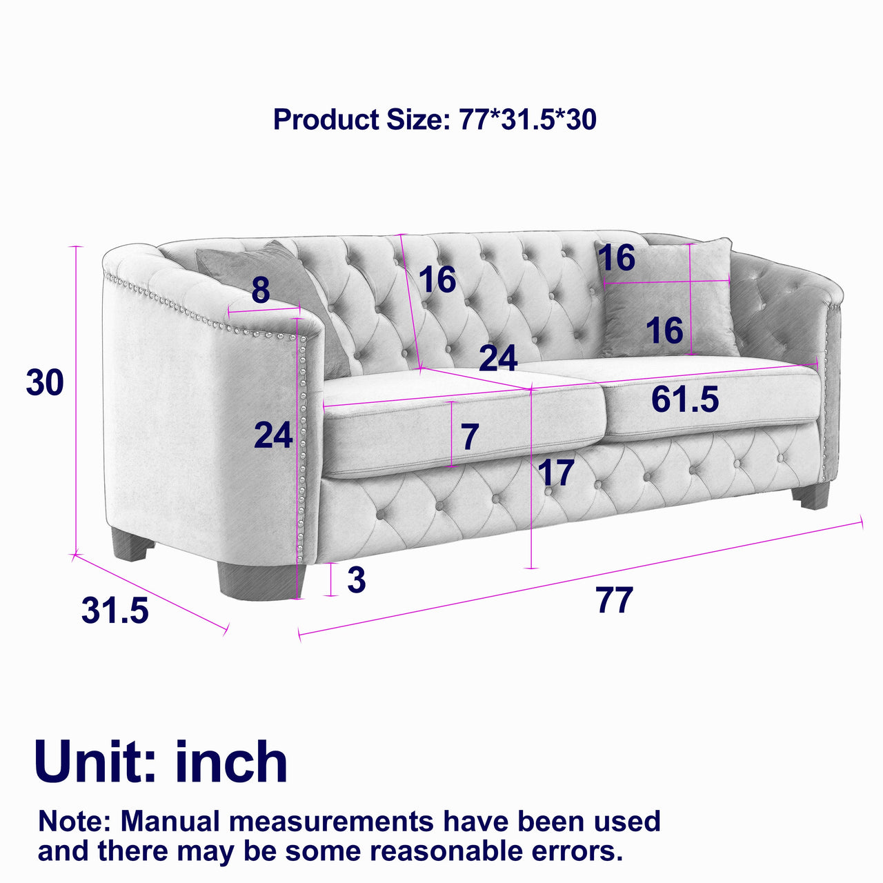 QUENTIN 3 Seater Chesterfield Sofa