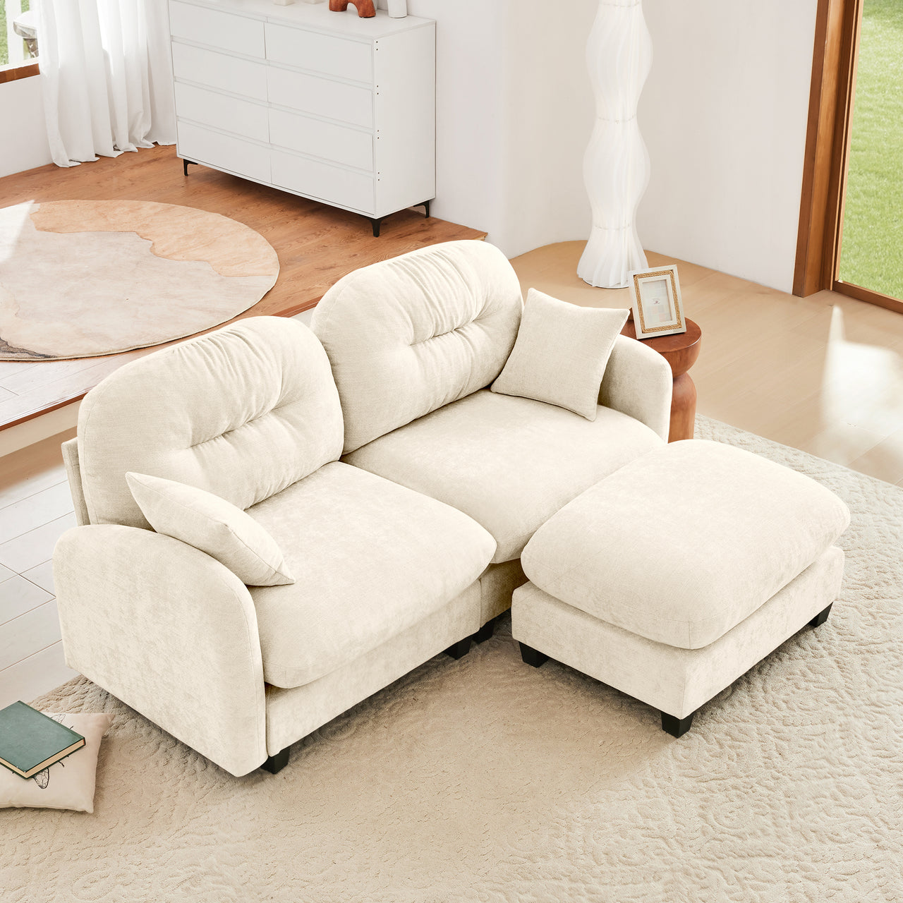 Nuvia Sofa Ama Cloud Sectional L-Shaped Couch With Ottoman,Soft Chenille Fabric,Tufted Cushion Backrest Design  High-Density Foam,Fits Bedrooms Living Rooms Reading Nooks,Beige
