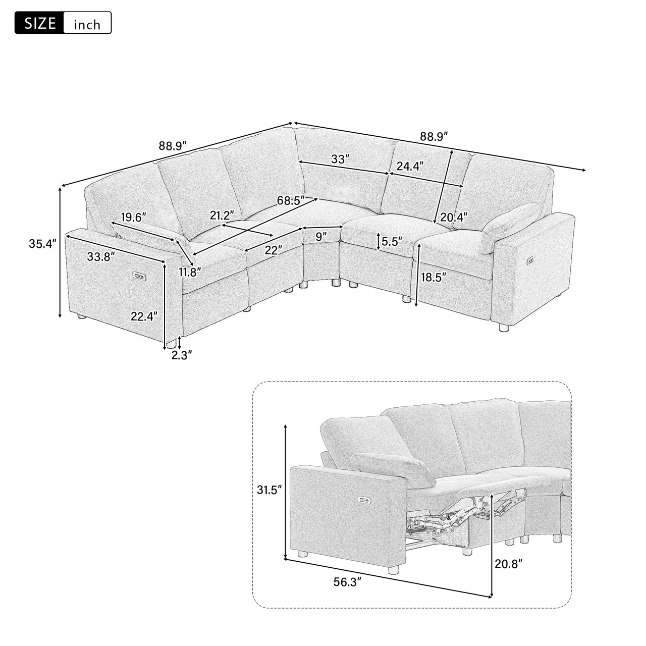 PYNOVEX 89" Sectional Sofa