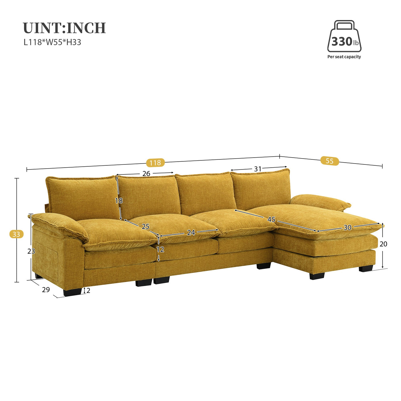 KRYNIX 118" Sectional Sofa