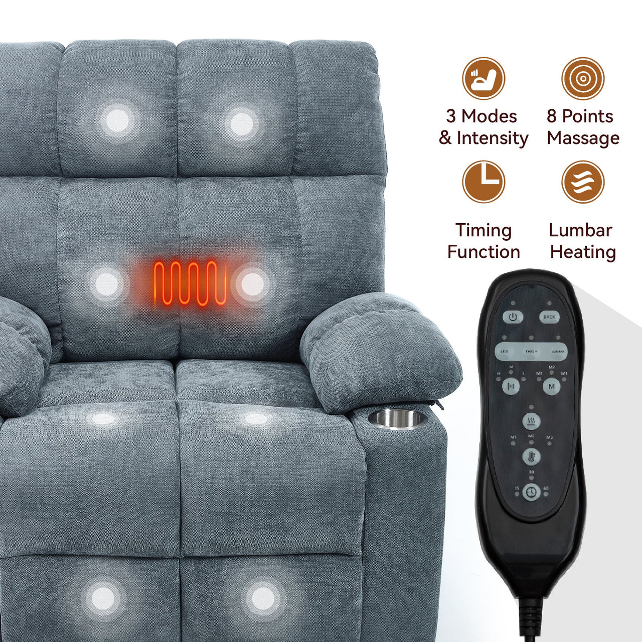 COZYLift 40" Recliner with Heat Massage - 8006