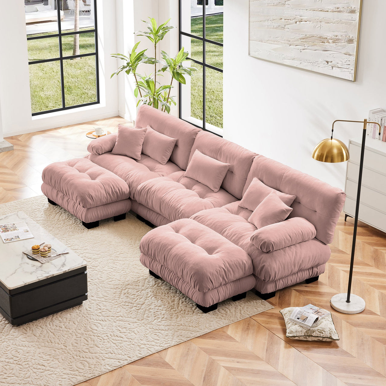 KIT 134" Sofa With  2 Ottomans