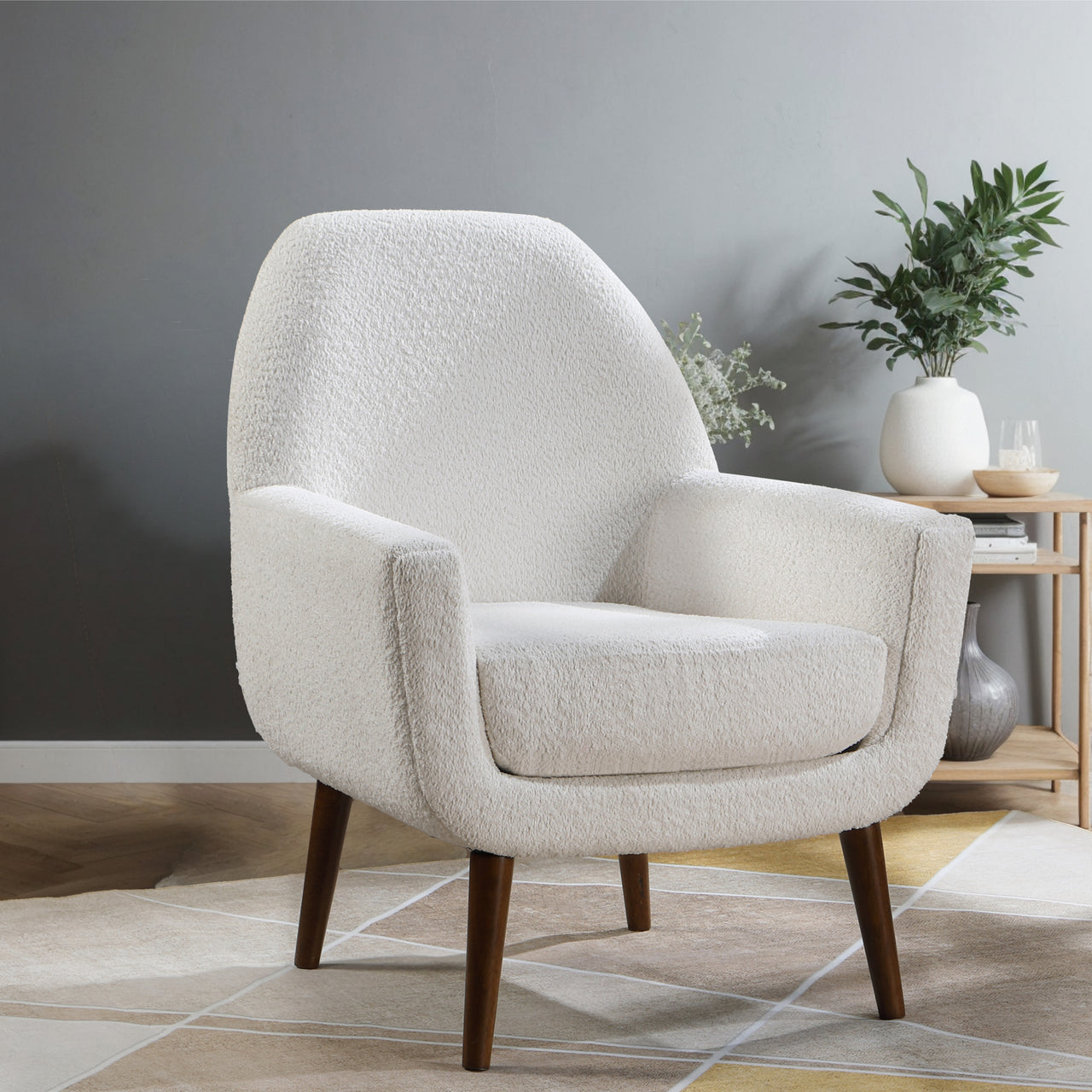 Prince Mid-Century Boucle Arm Chair - Boucle White