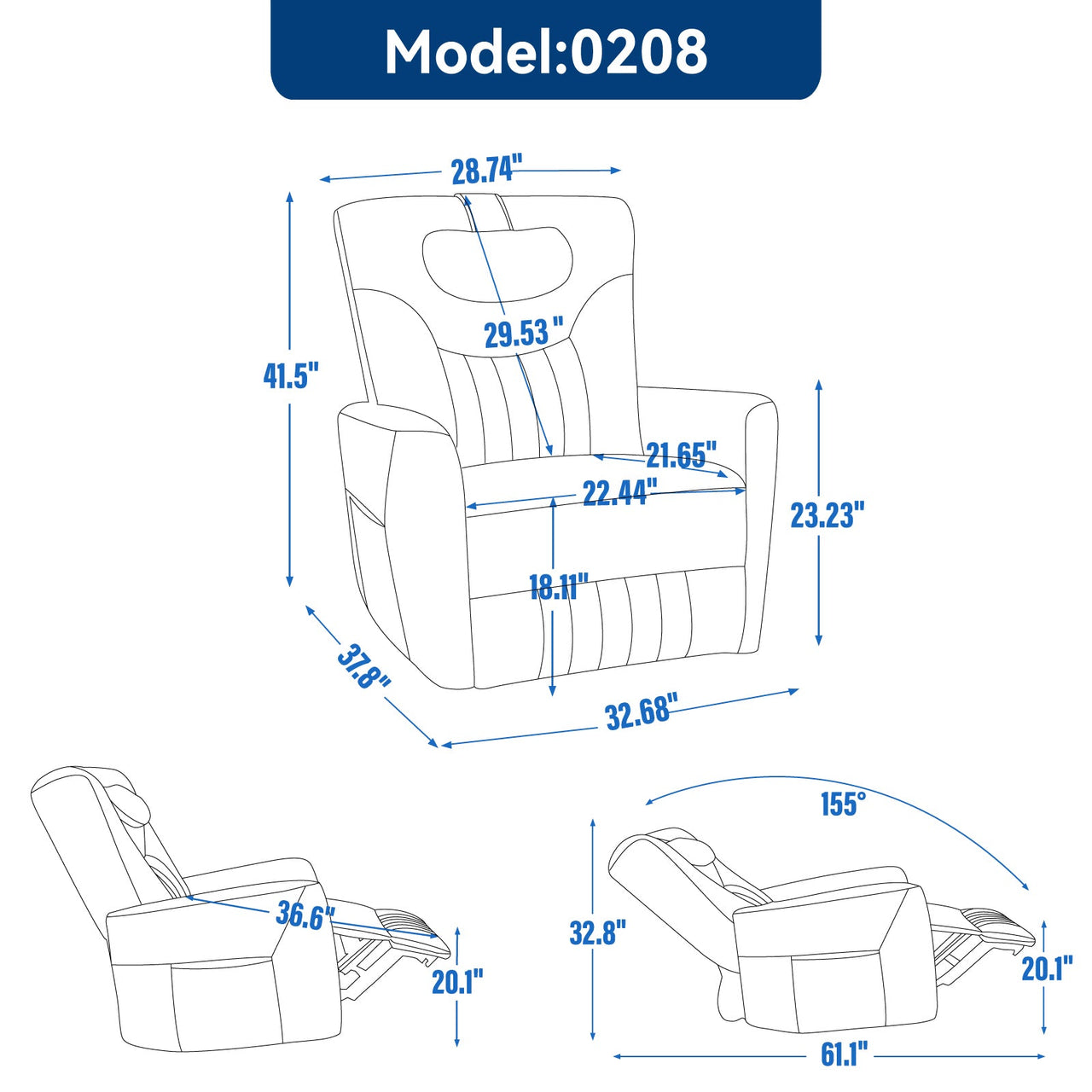 LYTREVON 33" Swivel Rocking Recliner Chair