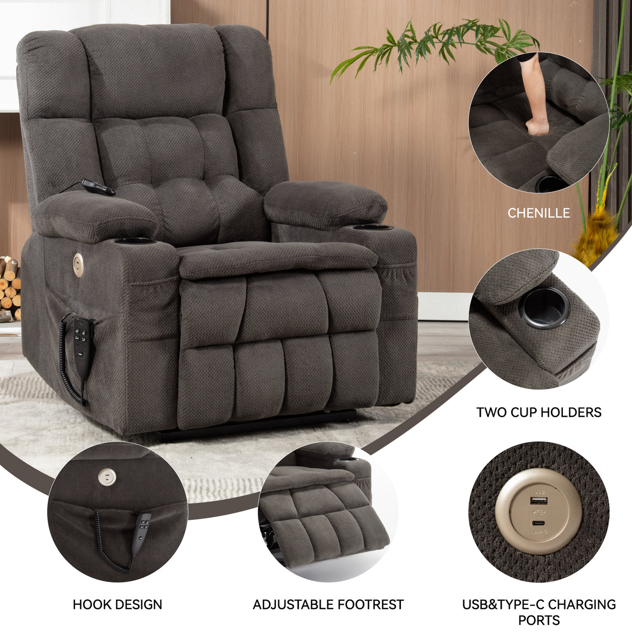 COZYLift 37" Recliner with Heat Massage - 8013