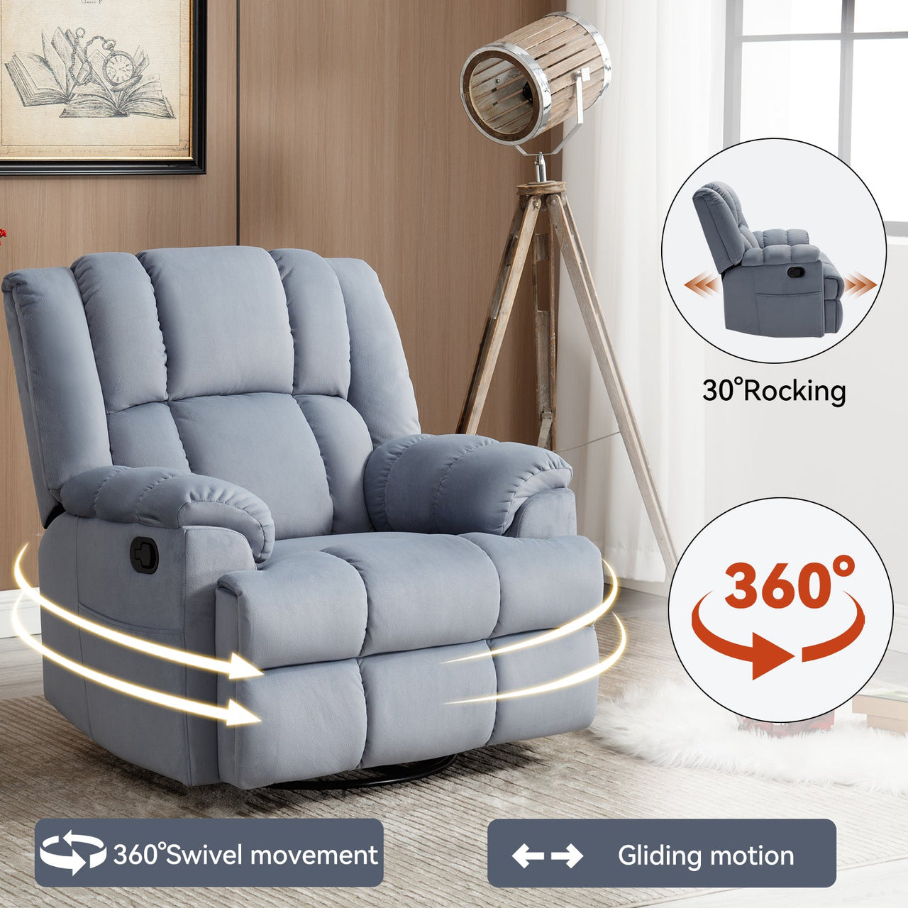 ZENQUORA 38" Swivel Rocking Recliner Chair