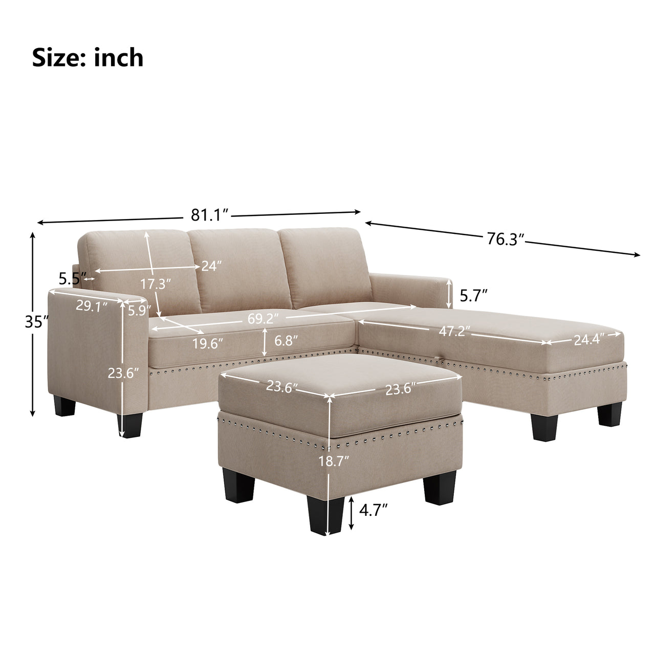 RIXOVA 81" Sectional Sofa