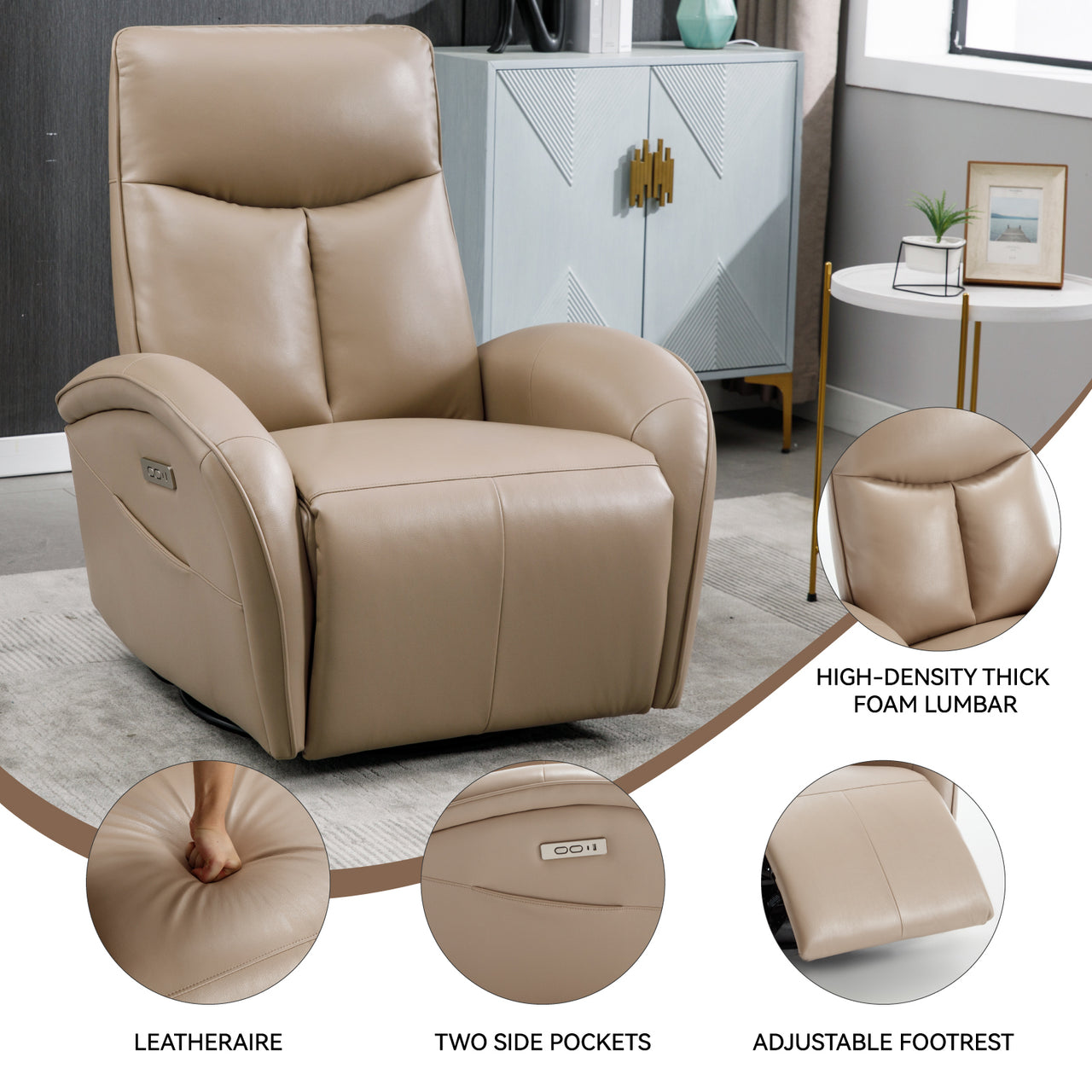 JORVEXIS 37" Swivel Rocking Recliner Chair