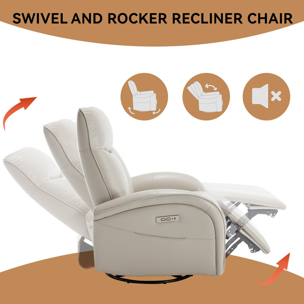 JORVEXIS 37" Swivel Rocking Recliner Chair