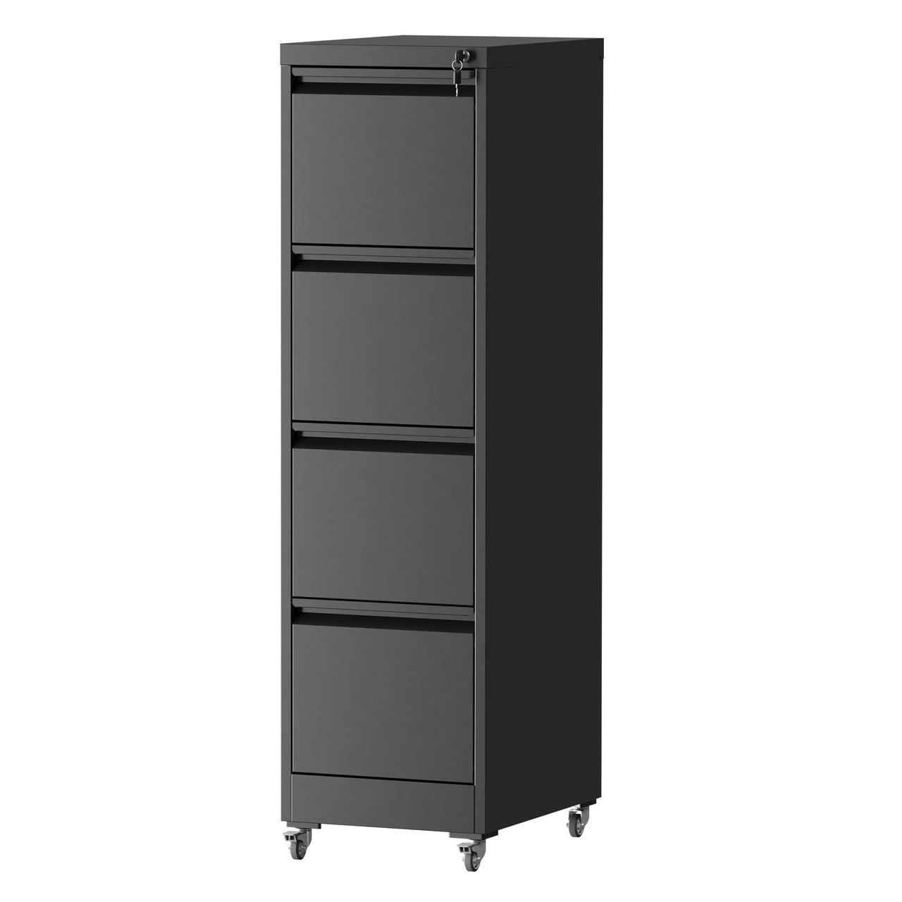 Black Heavy-Duty Metal 4 Drawer Locking Vertical File Cabinet with Wheels for Home & Office, 17.71'D x 15.16'W x 52.28'H
