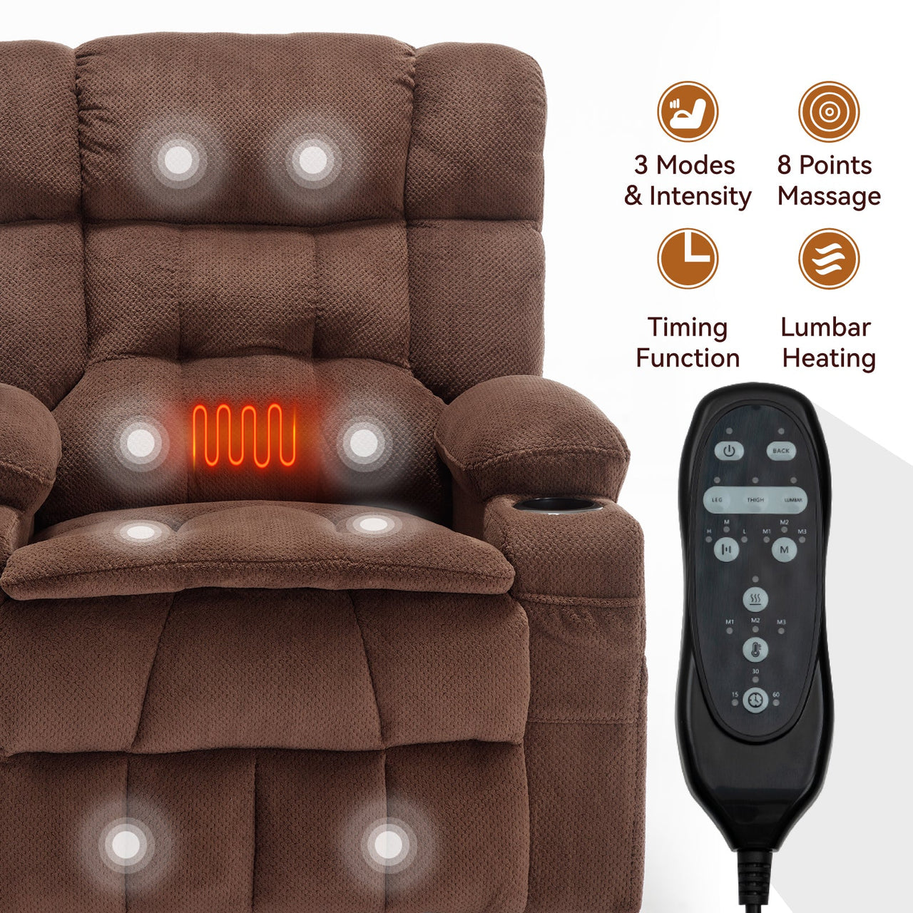 COZYLift 37" Recliner with Heat Massage - 8013