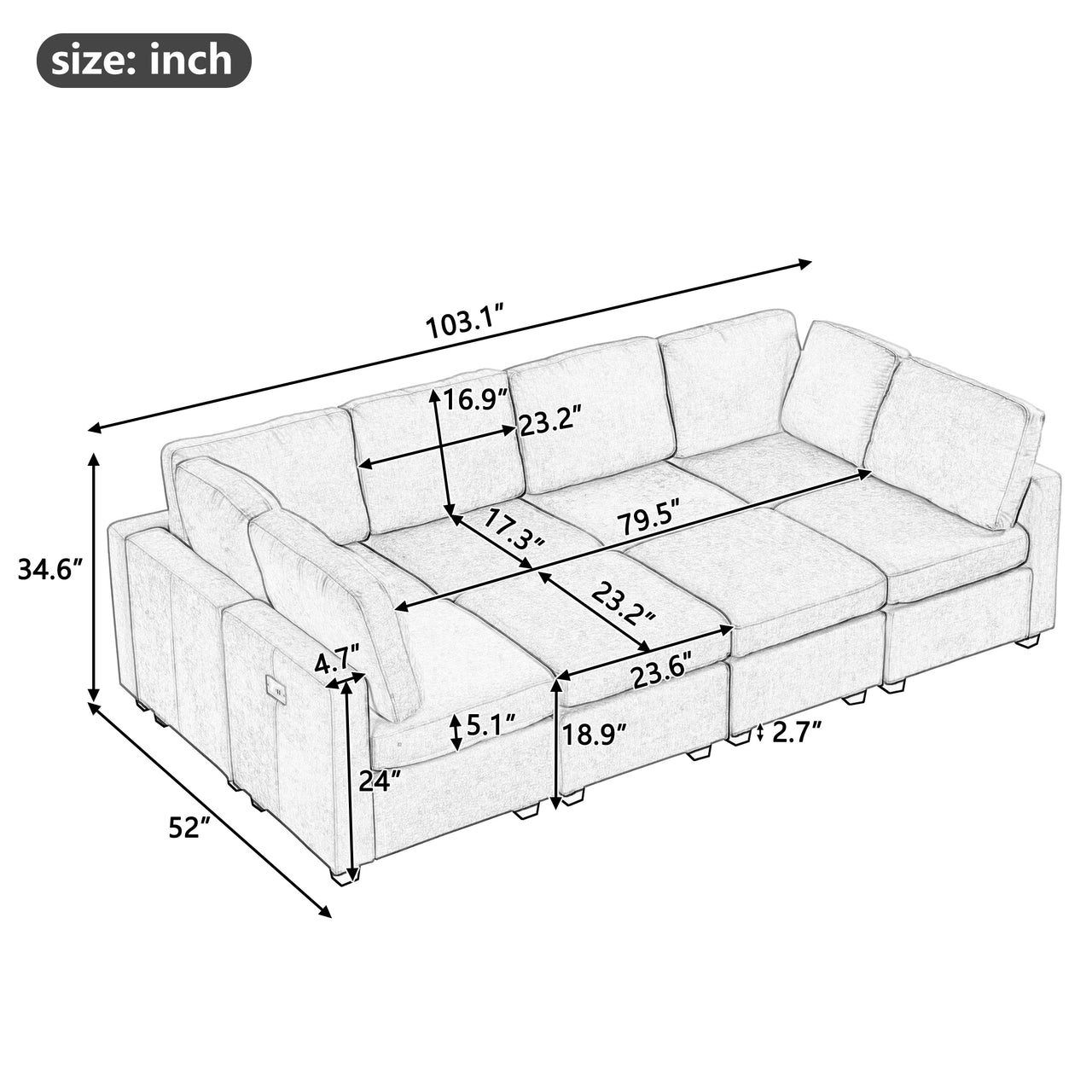 NIAMH 103" Sectional Sofa