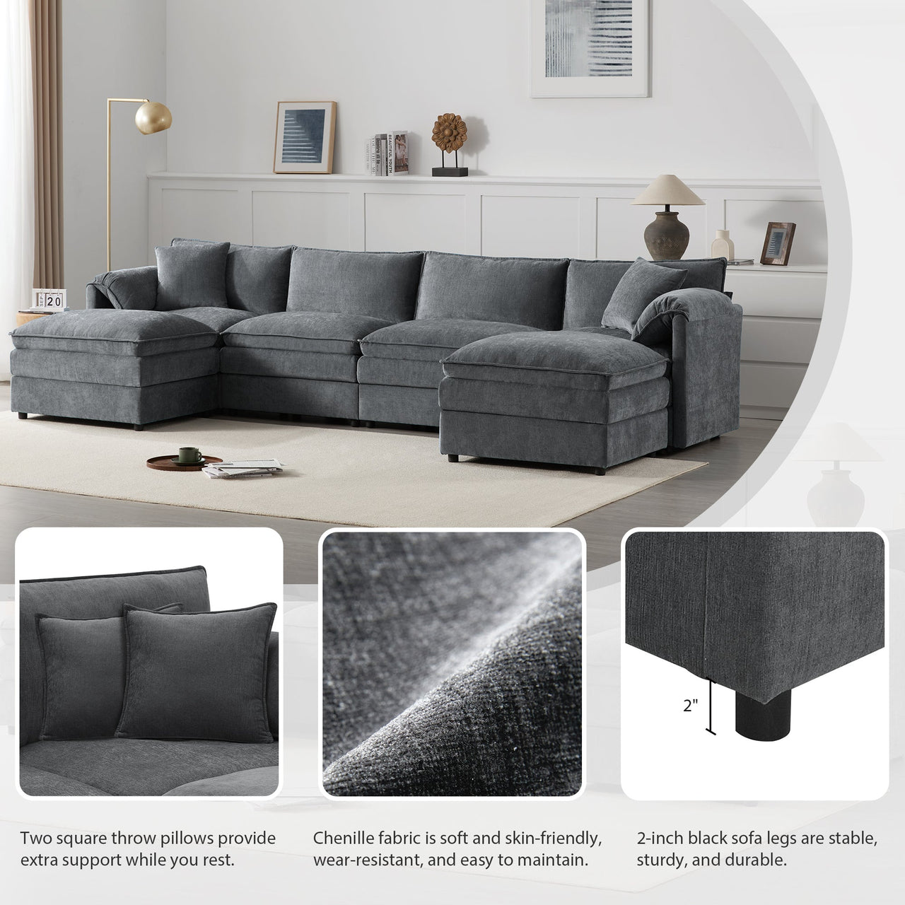 ZENOVAR 136" 6-Seat Sectional Sofa